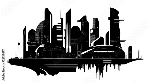 Futuristic urban area with innovative transportation hubs and cutting-edge building designs, vector illustration art