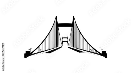 Depiction of the Golden Gate Bridge with its two towers, suspension cables, and roadway, vector illustration art