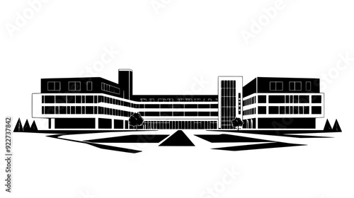 Government ministry building with modern architecture and large courtyard, vector illustration art