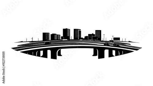 Highway interchange with multiple lanes, overpasses, and directional signage for drivers, vector illustration art