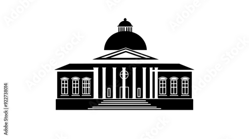 Historic courthouse with a dome and classical architectural elements, vector illustration art