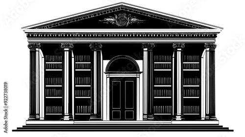 Historic library with large stone pillars and an ornate entrance, vector illustration art