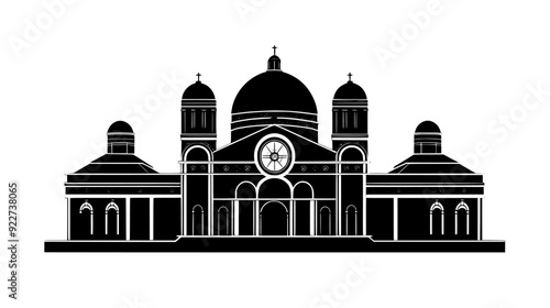 Large basilica with broad central nave, expansive roof, and decorative elements, vector illustration art