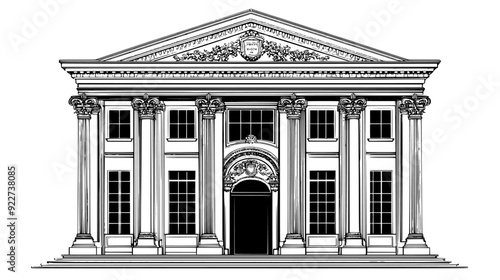 Historic library with large stone pillars and an ornate entrance, vector illustration art