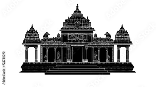 Jain temple with detailed stone carvings and central sanctum, vector illustration art