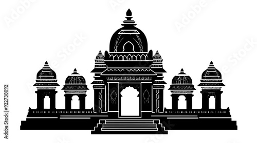 Jain temple with detailed stone carvings and central sanctum, vector illustration art