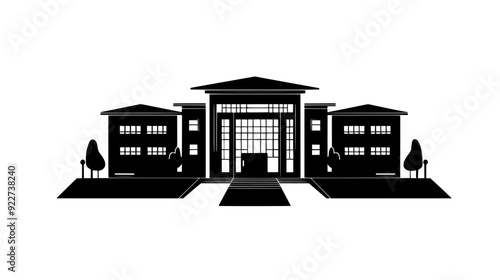 Main auditorium flanked by smaller lecture rooms and laboratories, vector illustration art