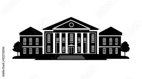 Main auditorium flanked by smaller lecture rooms and laboratories, vector illustration art
