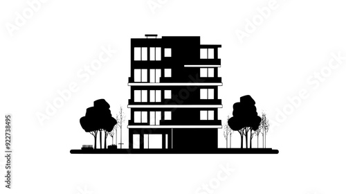 Multistory building with commercial spaces and apartments, vector illustration art