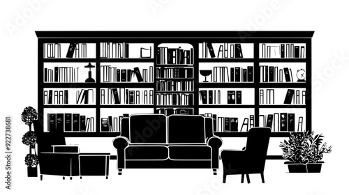 Public library with reading rooms, book stacks, and study areas, vector illustration art