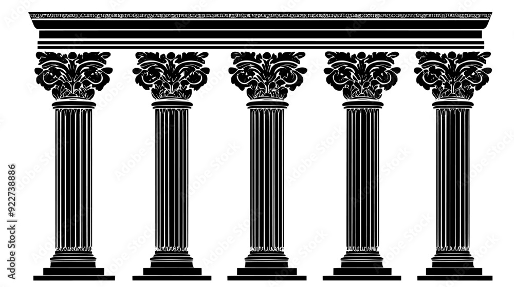 Row of Corinthian columns supporting an entablature with acanthus leaf ...