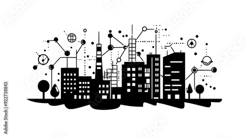 Research institute with laboratory buildings, offices, and interconnected pathways, vector illustration art
