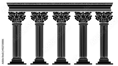 Row of Corinthian columns supporting an entablature with acanthus leaf capitals, vector illustration art