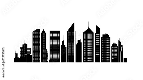 Skyline dominated by multiple skyscrapers of differing architectural styles, vector illustration art