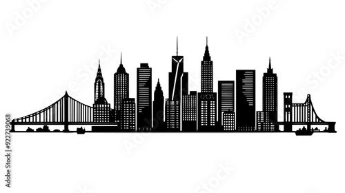 Skyline featuring a mix of historic and modern buildings, bridges, and waterfront areas, vector illustration art