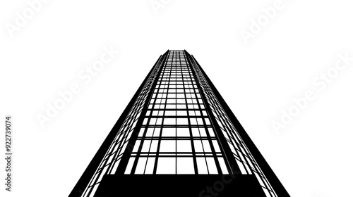 Sleek glass-covered skyscraper with sharply defined geometric profile, vector illustration art