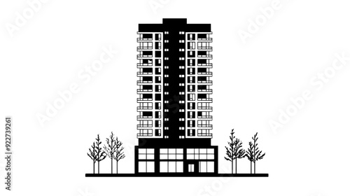 Tall building with retail spaces below and residential units above, vector illustration art