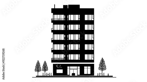 Tall building with retail spaces below and residential units above, vector illustration art