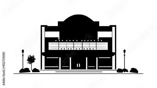 Theater building with a marquee and distinct performance space, vector illustration art