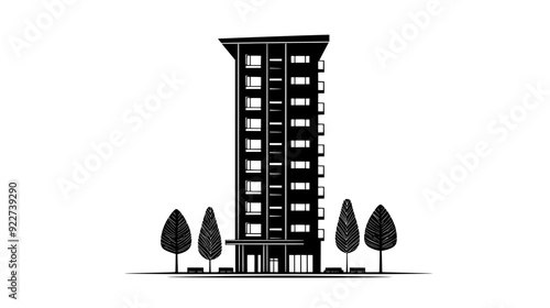 Tower with a hotel on lower floors and private residences above, vector illustration art