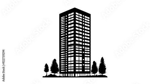 Tower with a hotel on lower floors and private residences above, vector illustration art