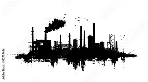 Abandoned industrial complex with rusting machinery and decaying infrastructure, vector illustration art