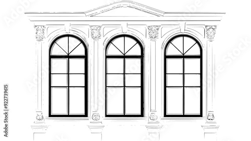 An image of an oriel window with a projecting bay, decorative brackets, and multiple panes, vector illustration art
