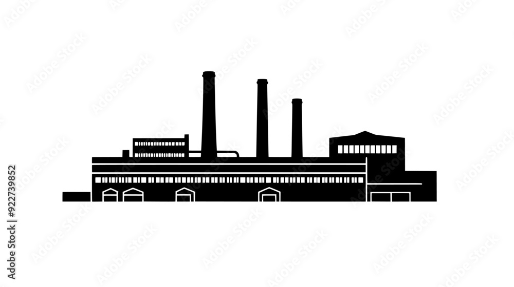 Obraz premium Building with flat roof, several tall smokestacks, and parking spaces, vector illustration art