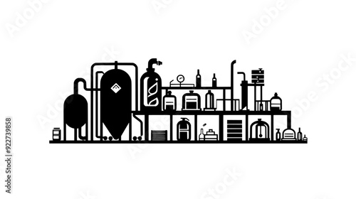 Brewery with large fermentation tanks, storage facilities, and a dedicated bottling line, vector illustration art