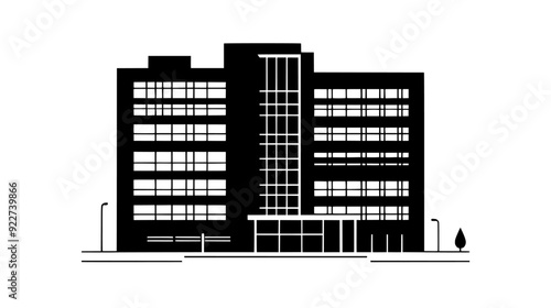 Building with multiple floors and distinct sections for medical services, vector illustration art