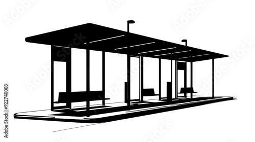 Covered bus shelters lined up along the bus station platforms, vector illustration art