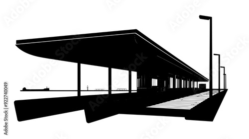 Covered walkways connecting the terminal building to the docking piers, vector illustration art