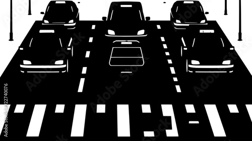 Designated taxi waiting area with several taxis lined up, featuring appropriate road markings, vector illustration art