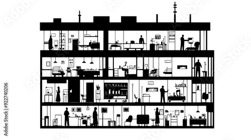 Healthcare complex with diagnostic labs, operating rooms, and patient wards in separate sections, vector illustration art