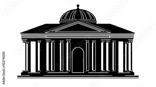 Large, ornate building with columns and a domed roof, representing classical architectural styles, vector illustration art