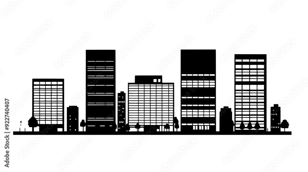 Obraz premium Office buildings with large glass facades and multiple floors, located in a bustling business district, vector illustration art