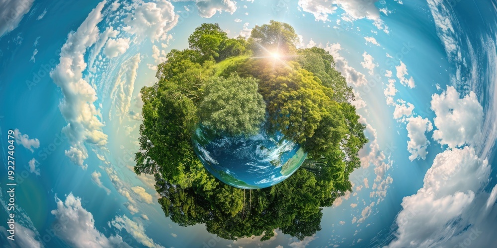 Fototapeta premium A small planet with tree-covered surface, perfect for sci-fi or futuristic concept art