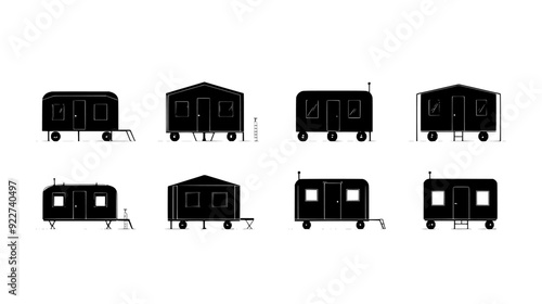 Portable cabins in systematic rows with temporary walkways and shared facilities, vector illustration art