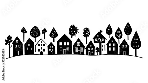 Stone buildings with simple, functional designs forming a cohesive rural settlement pattern, vector illustration art