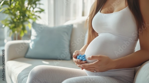 The pregnant woman with pills photo