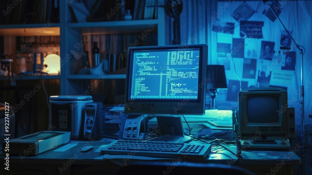 Fototapeta premium room or office. the computer shows an error. dead blue screen for problem