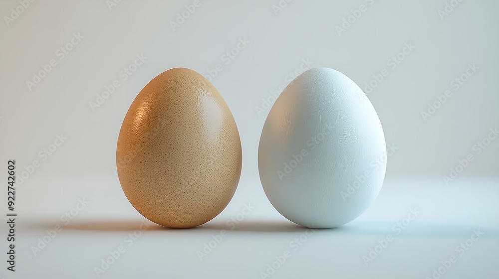 The brown eggs of two chickens on a white background The brown eggs of two chickens on a white background
