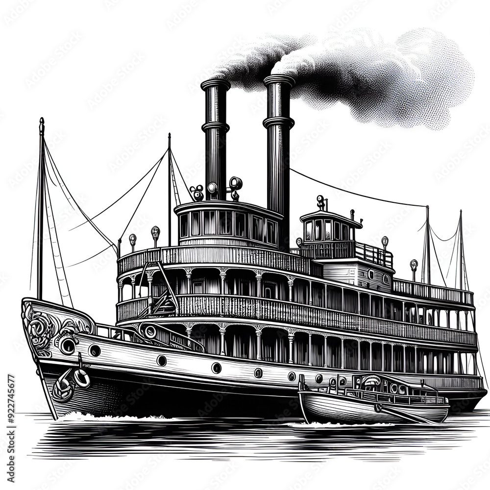 Obraz premium Vintage River Steamer Vector Art