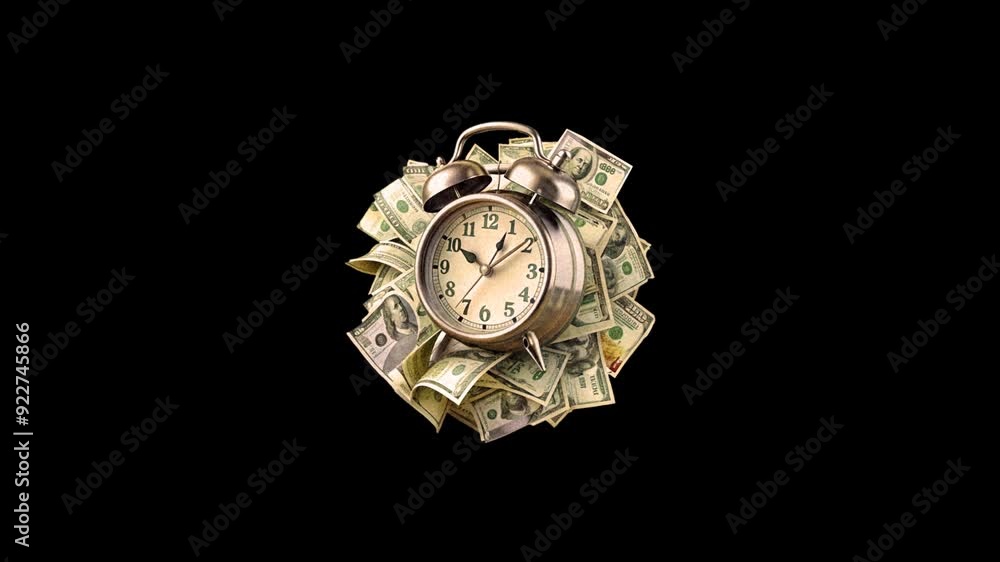 alarm clock surrounded by dollar bills alarm clock surrounded by dollar bills