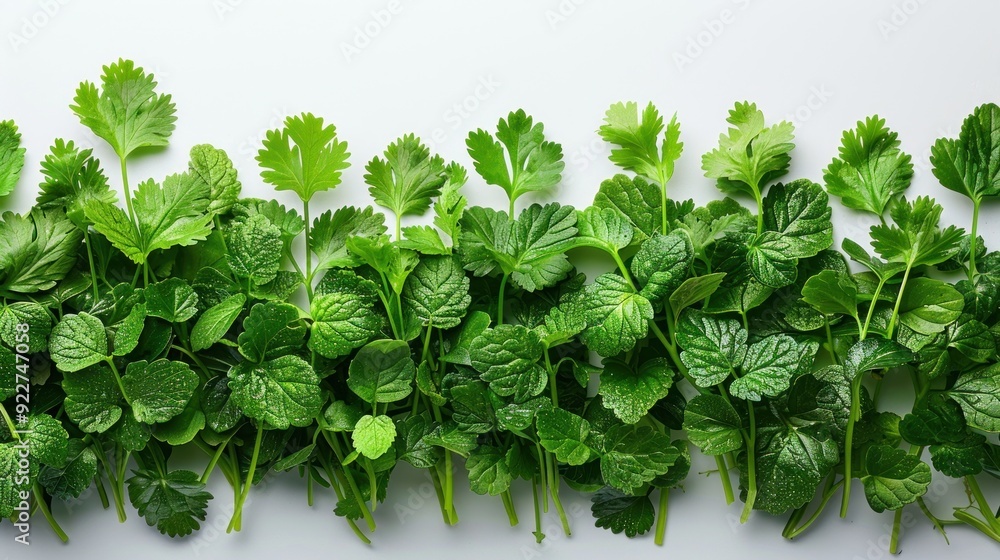 Fresh Green Herbs on White Background Fresh Green Herbs on White Background