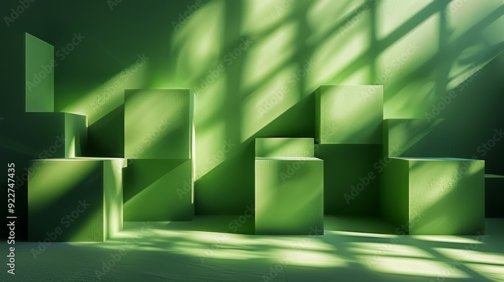 Abstract green background with shadows for product representation , generated AI Abstract green background with shadows for product representation , generated AI