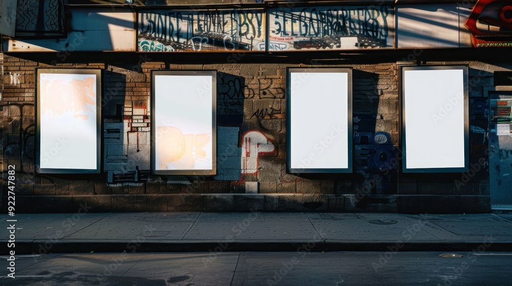 Blank Billboards on a Brick Wall in an Urban Setting Blank Billboards on a Brick Wall in an Urban Setting