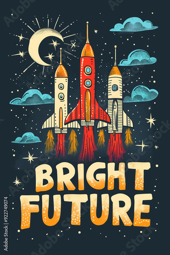 Bright Future rocket launch T-shirt design