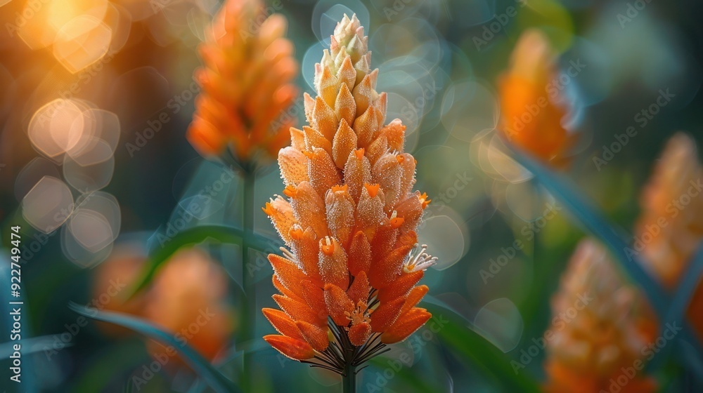 Pilosella aurantiaca, a vibrant orange decorative plant, growing wild in a meadow among grasses. Minimalist composition with a green blurred background and copy space, highlighting natural beauty Pilosella aurantiaca, a vibrant orange decorative plant, growing wild in a meadow among grasses. Minimalist composition with a green blurred background and copy space, highlighting natural beauty