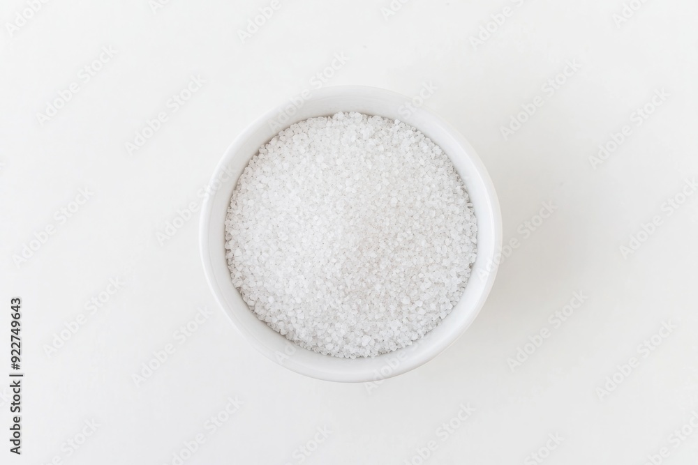 White Ceramic Bowl Filled with Coarse Sea Salt on White Background White Ceramic Bowl Filled with Coarse Sea Salt on White Background